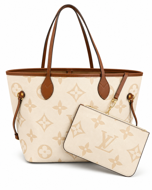 28liv Neverfull normaal beige bruin leer